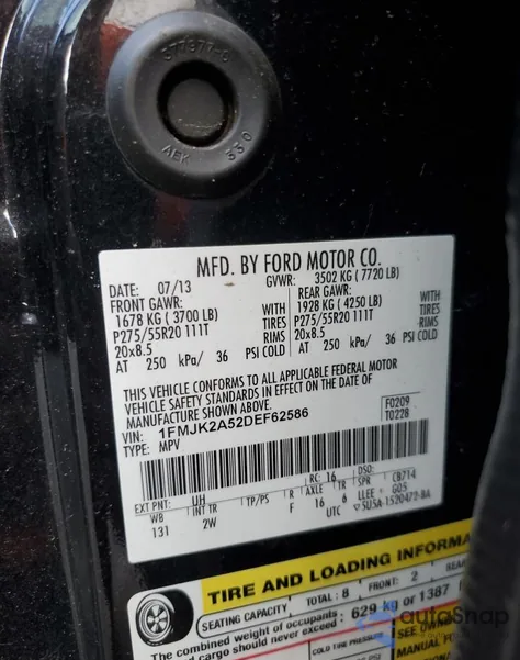 2013 Ford Expedition El Limited z USA, uszkodzony, nr VIN 1FMJK2A52DEF62586